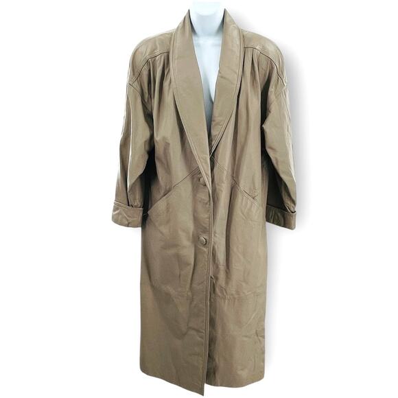 Vintage 90s Jacqueline Ferrar Tan Classic Retro Trench Outdoor Long Maxi Coat M - Picture 1 of 12